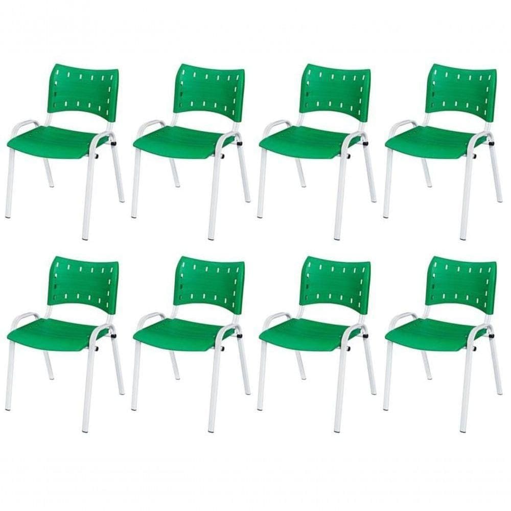 Cadeira Iso Base Branco Igreja, Escola, Escritório - Verde Kit 8 Peças