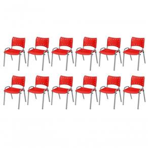 Cadeira Iso Base Cinza, Igreja, Escola, Escritório - Vermelho Kit 12 Peças
