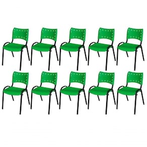 Cadeira Iso Base Preto Igreja, Escola, Escritório - Verde - Kit 10 Peças