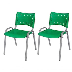 Cadeira Iso Base Cinza Igreja, Escola, Escritório - Verde - Kit 2 Peças
