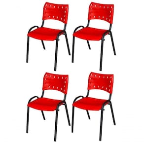 Cadeira Iso Base Preto Igreja, Escola, Escritório - Vermelho - Kit 4 Peças