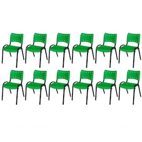 Cadeira Iso Base Preto Igreja, Escola, Escritório - Verde - Kit 12 Peças