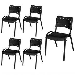 Cadeira Iso Base Preto Igreja, Escola, Escritório - Preto Kit 5 Peças