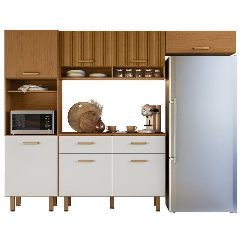Cozinha Compacta 260cm Nicole Freijó UV/Ripado/Off Acetinado Z44 - Mpozenato