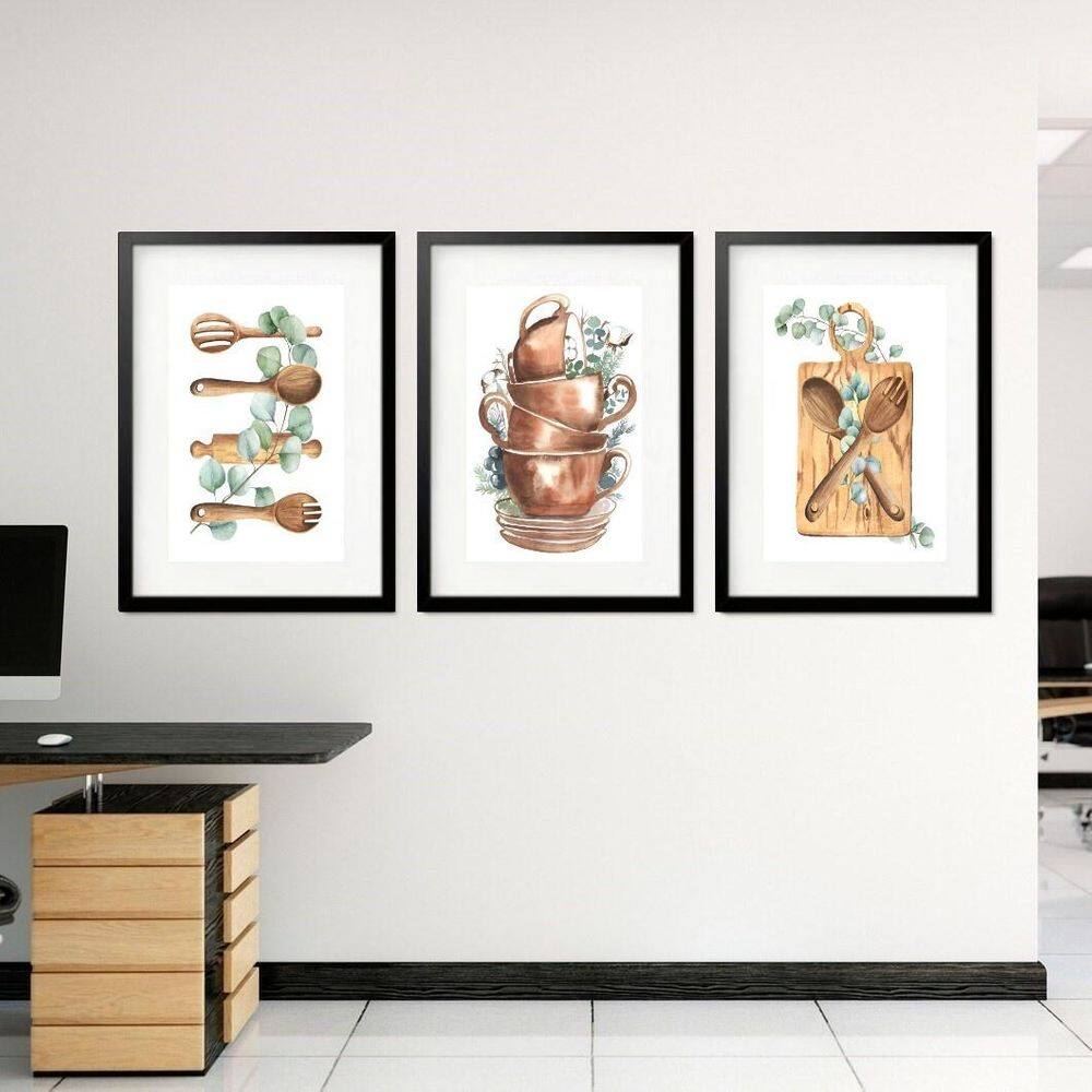 Kit 3 Quadros Grandes Cozinha De Vó 60X48Cm