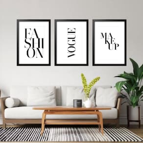 Kit 3 Quadros Grandes Frases Moda 60X48Cm