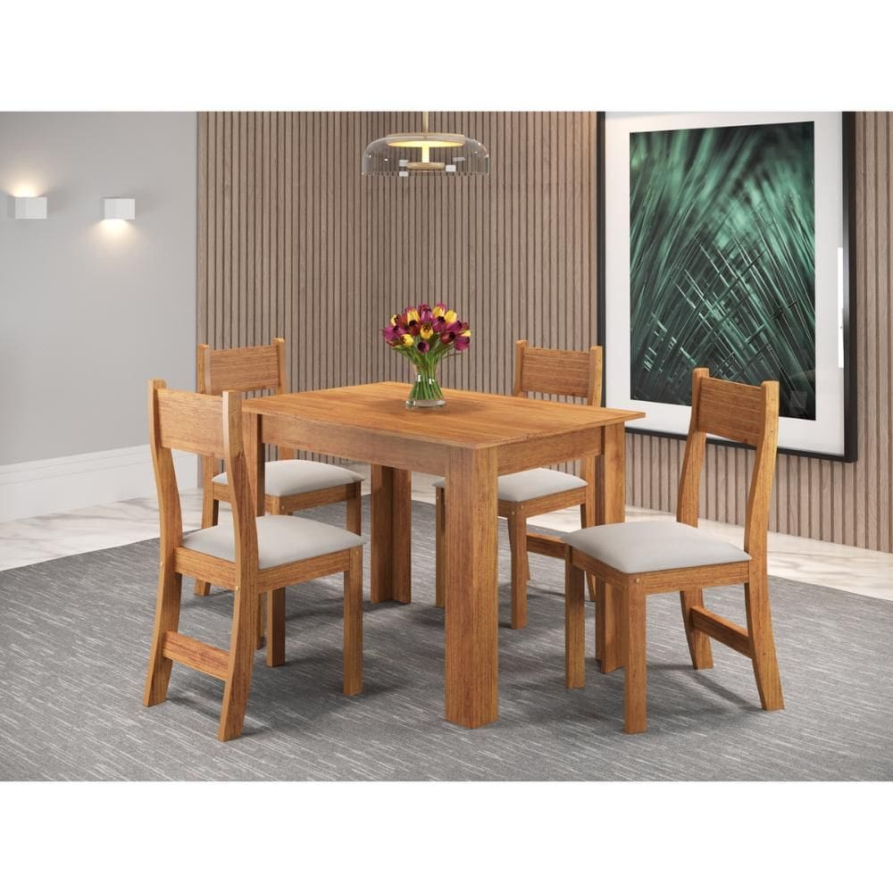 Conjunto Mesa de Jantar Retangular Palace 4 Cadeiras Brisa Linho Bege