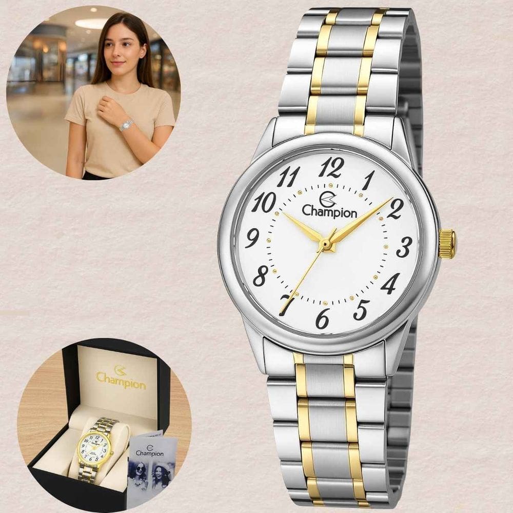 Relógio Champion Feminino Elegante Analógico Pulseira Aço Inóx Prova Dágua 5 ATM Social Casual Bicolor Dourado Prata CH26882B