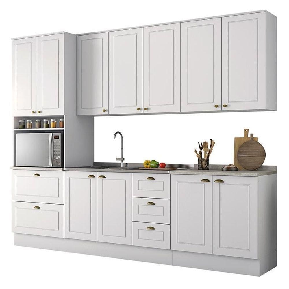 Cozinha Completa Americana 5 Peças Branco Com Torre Quente - Móveis Henn Branco