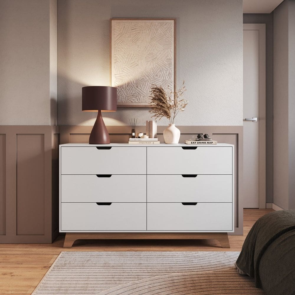 Cômoda para Quarto 6 Gavetas 100% Mdf Alice Branco/ Freijo