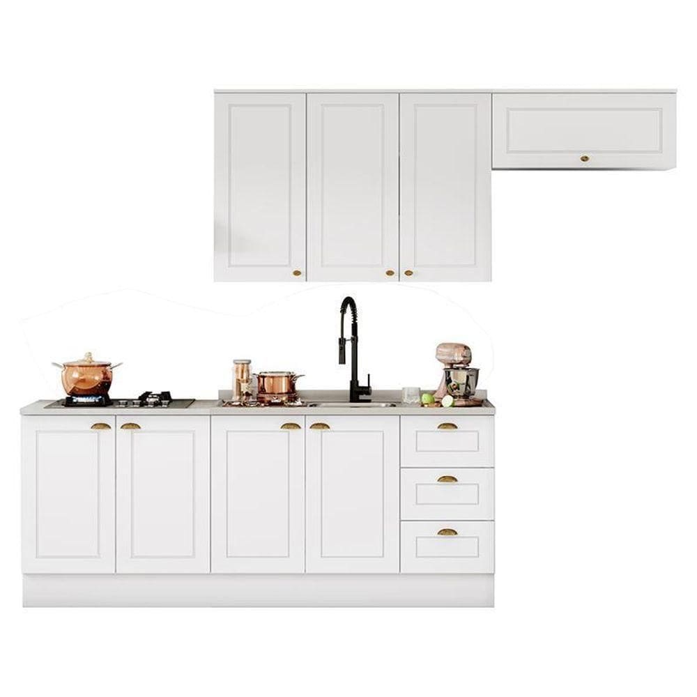 Cozinha Completa Americana 5 Peças Sem Vidro Branco - Móveis Henn Branco