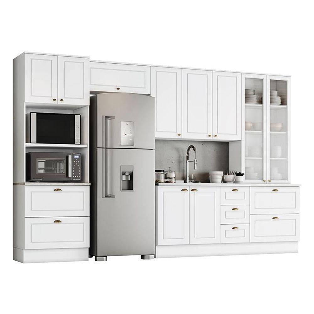 Cozinha Completa Americana 5 Peças Com Cristaleira Branco - Móveis Henn Branco