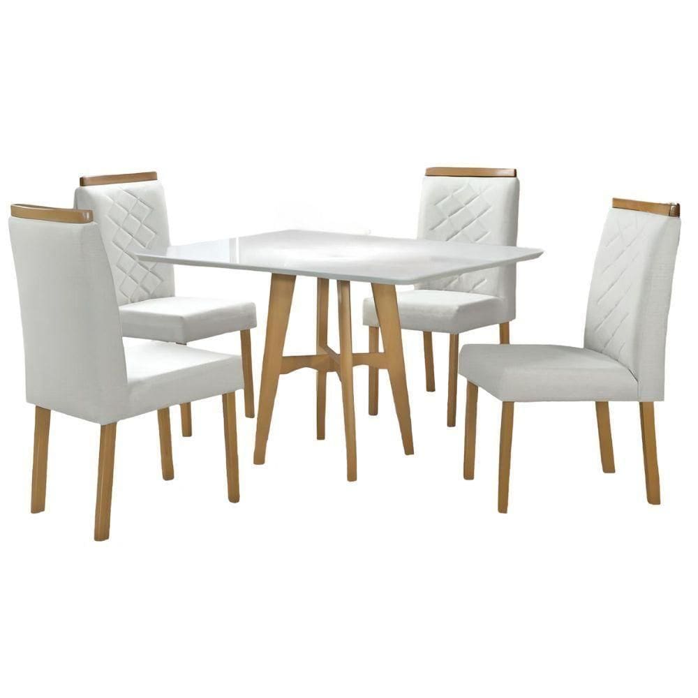 Conjunto Sala De Jantar Milão Off White 1,20 M Em Madeira Com 4 Cadeiras