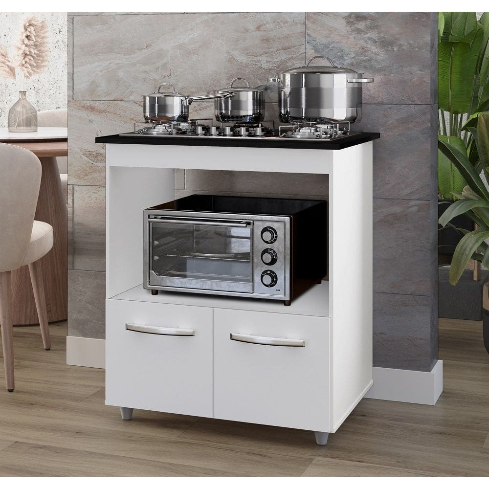 Balcão Elisa para Cooktop 5 Bocas com Nicho para Forno/Microondas - Branco Móblis