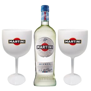 Kit 1 Martini Bianco 750ml + 2 Taças de acrílico personalizadas