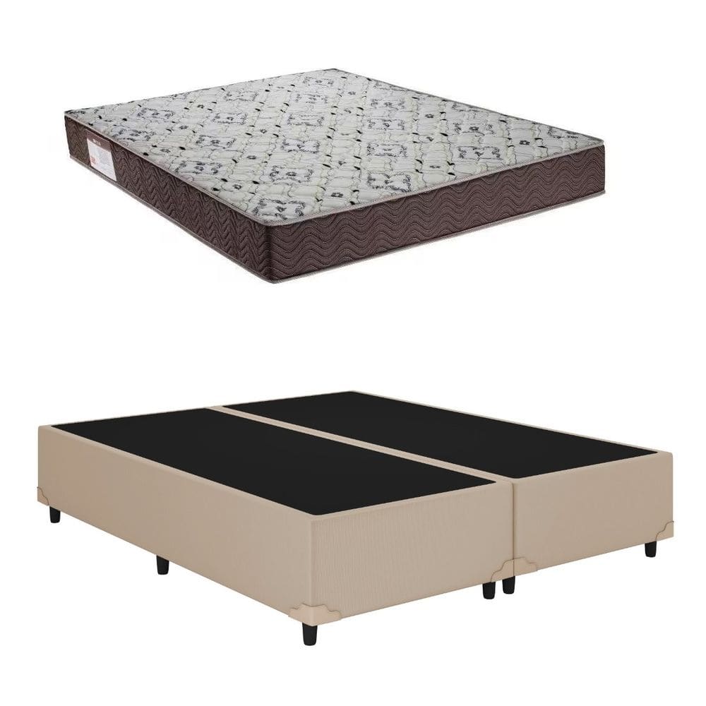 Cama Base Box Casal Bipartido Bege Colchão ISO 150 D45 - Ortobom
