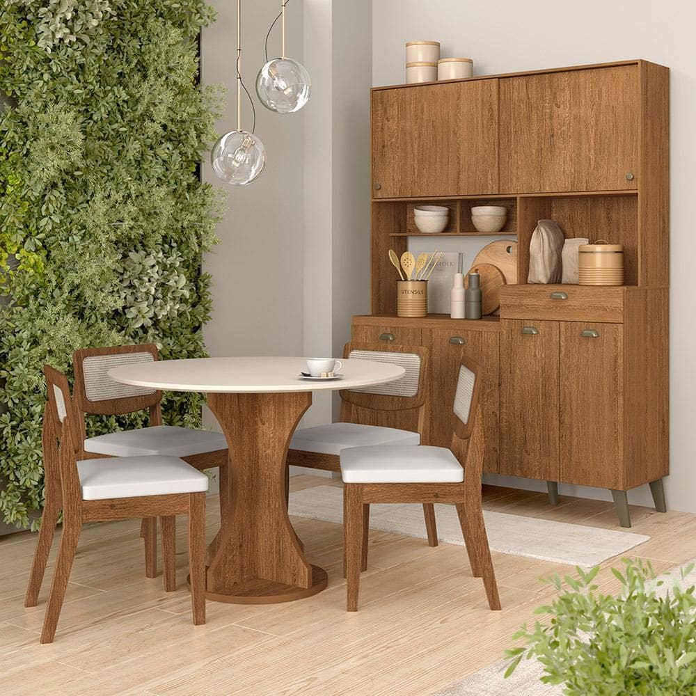 Conjunto Cozinha Tiana E Mesa Linares Frej/off/corino Branco -  M.a