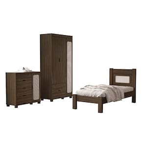 Conjunto Roupeiro/Cômoda/Cama De Solteiro Clara Chocolate - VJ Móveis
