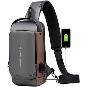 Pochete Cinza Com Cadeado Impermeável Com Bolso Anti Roubo