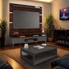 Rack Painel 160 Cm 65 Polegadas Liverpool Mesa De Centro Cor:marrom Palisandro/ Cinza Régio