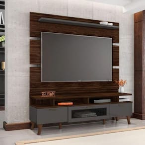 Rack Com Painel Para 65 Polegadas Liverpool Sala De Estar Cor:marrom Palisandro/ Cinza Régio
