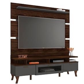 Rack Bancada Painel Para Até 65” Life 160 Cm Estante Cor:marrom Palisandro/ Cinza Régio