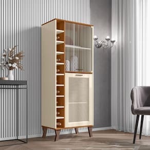 Cristaleira Com Adega Lateral Porta Vidro Design Liverpool Cor:nature / Off White