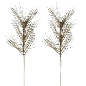 Jogo 2 Galhos Decorativo Haste Flor de Natal Longas e Finas Champanhe 60cm - Bela Flor