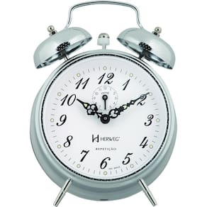 Relógio Despertador Mecânico de Metal A Cordas Cromado Vintage Herweg 2380-207