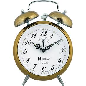 Relógio Despertador Mecânico de Metal A Cordas Dourado Vintage Herweg 2380-208