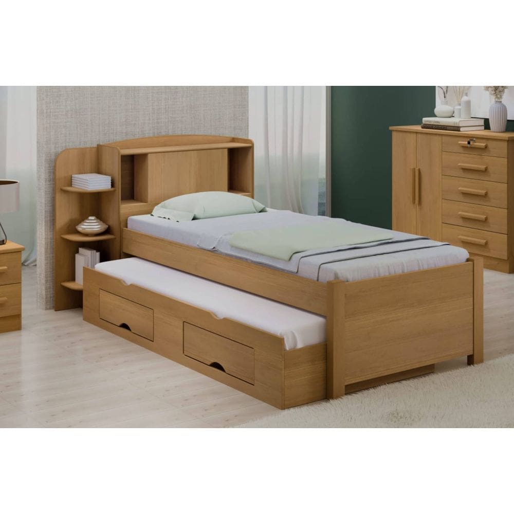 Cama Solteiro Milênio Plus Com Cama Auxiliar Cinamomo - D`Doro - Sem colchão