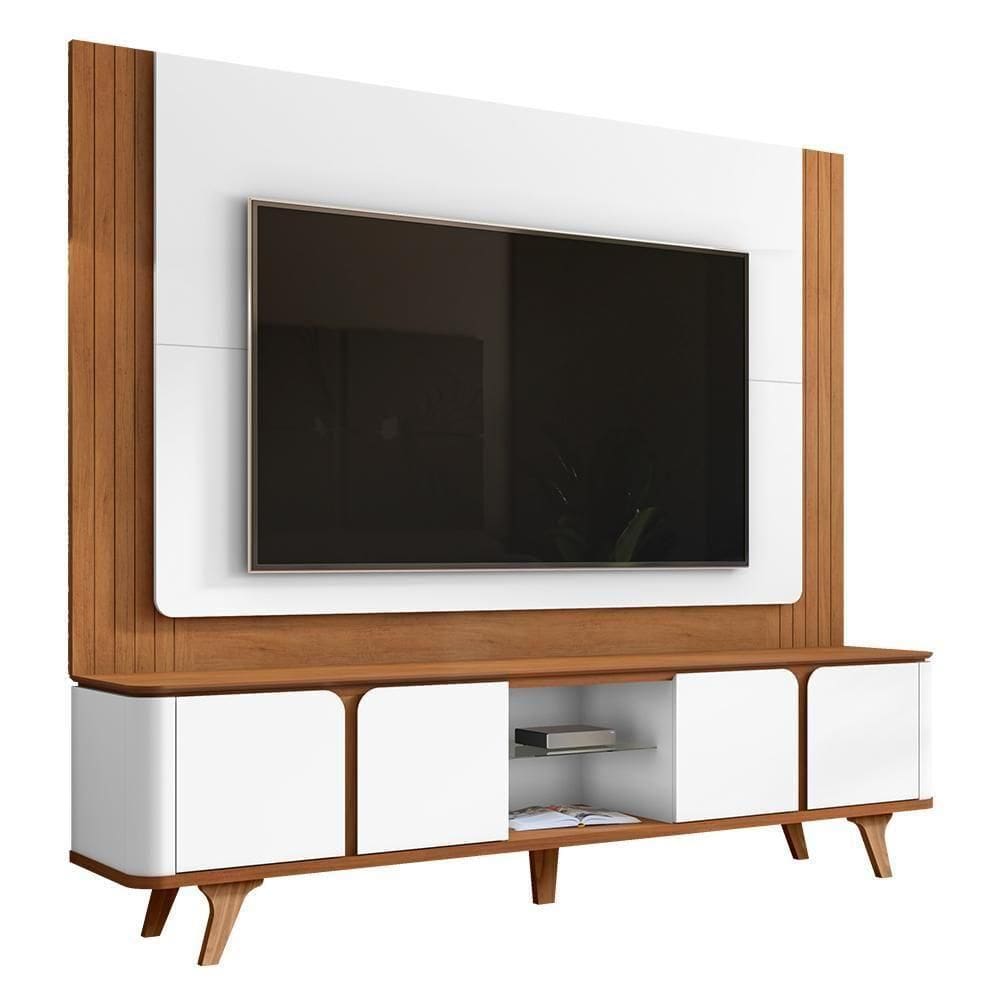 Rack Bancada Com Painel Suspenso Roma 217cm Cedro-branco Para Até 60? - Casa D Cedro-branco