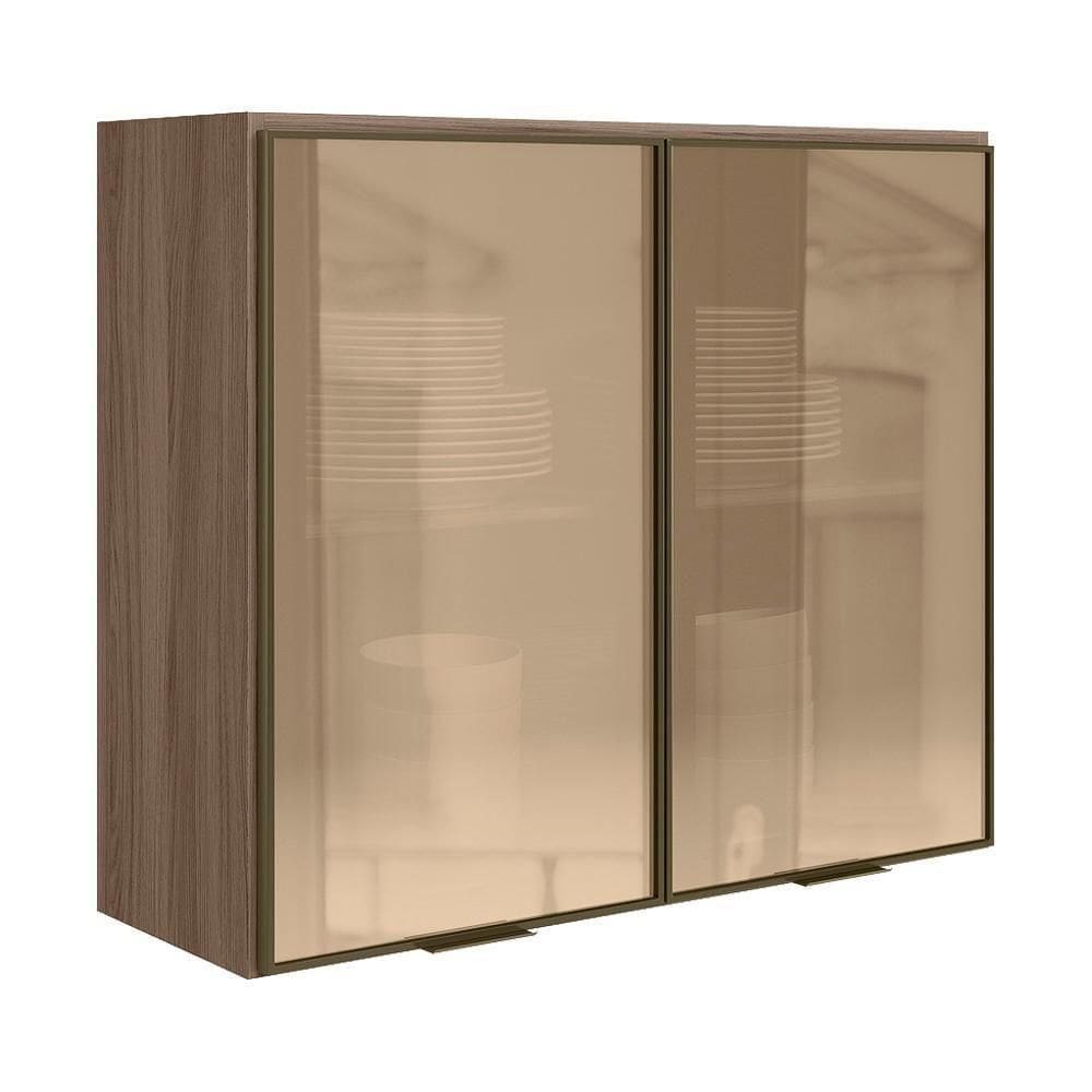 Armario Aereo 2 Portas Vidro Mdf 80 Cm Kali 1221162 Carvalho Toq Nicioli Carvalho Toq