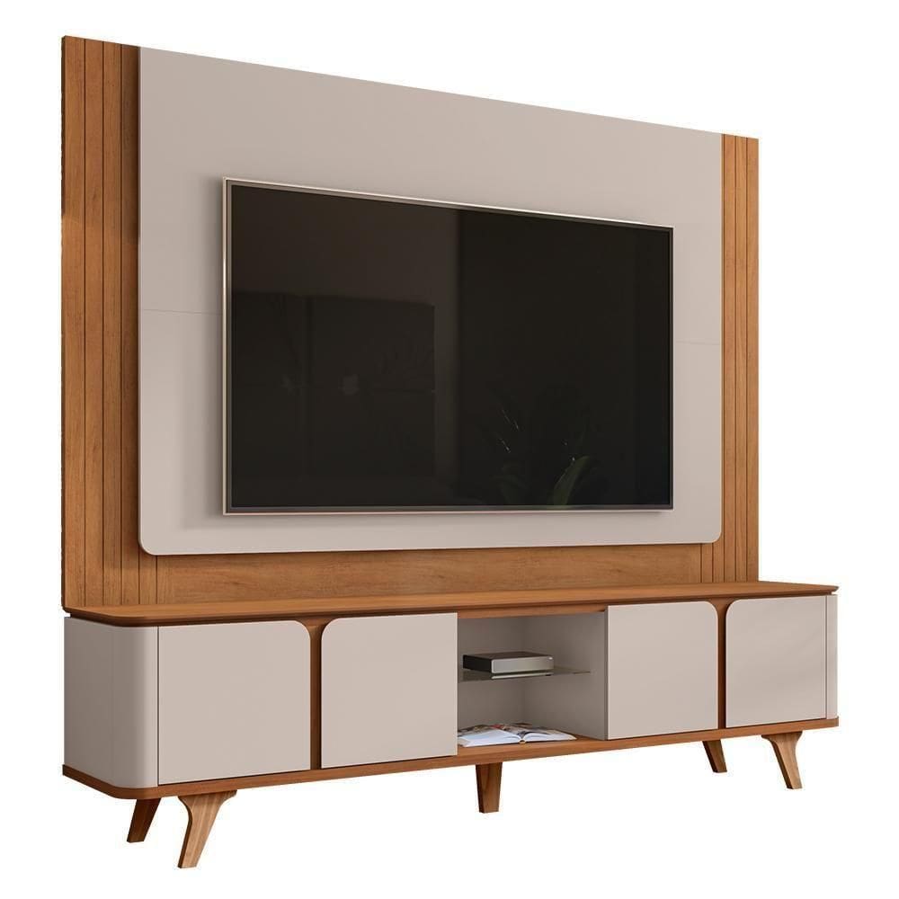 Rack Bancada Com Painel Suspenso Roma 217cm Cedro-off White Para Até 60? - Casa D Cedro-off White