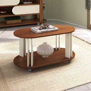 Mesa De Centro Oval 91cm Com Rodízios Multimóveis Cr45310 Cedro-off White