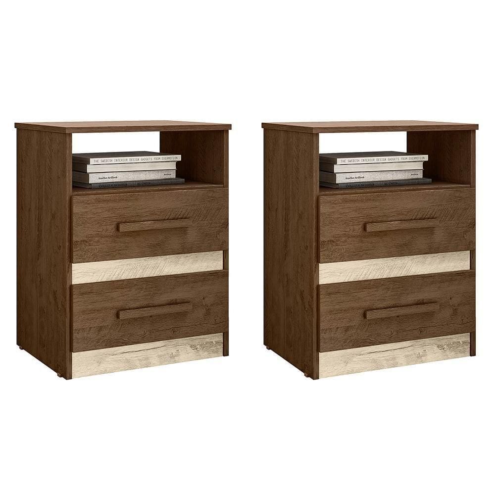 Kit 2 Mesas De Cabeceira Apolo 2 Gavetas Castanho Wood-avelã Wood - Moval Castanho Wood-avelã Wood