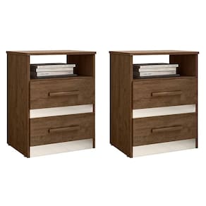 Kit 2 Mesas De Cabeceira Apolo 2 Gavetas Castanho Wood-off White - Moval Castanho Wood-off White