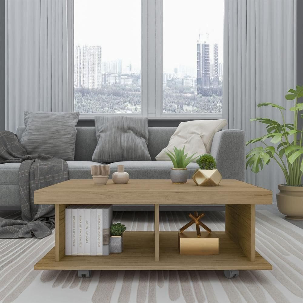 Mesa De Centro Retangular 90cm Com Rodízios Multimóveis Cr45307 Carvalho