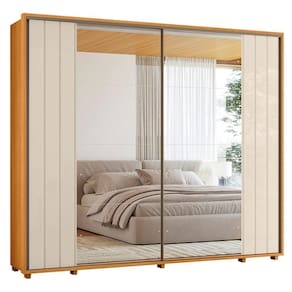 Guarda Roupa Casal Dalí Ripado 2 Portas Deslizantes Cinamomo-off White Com 8 Espelhos - Madetec Cinamomo-off White