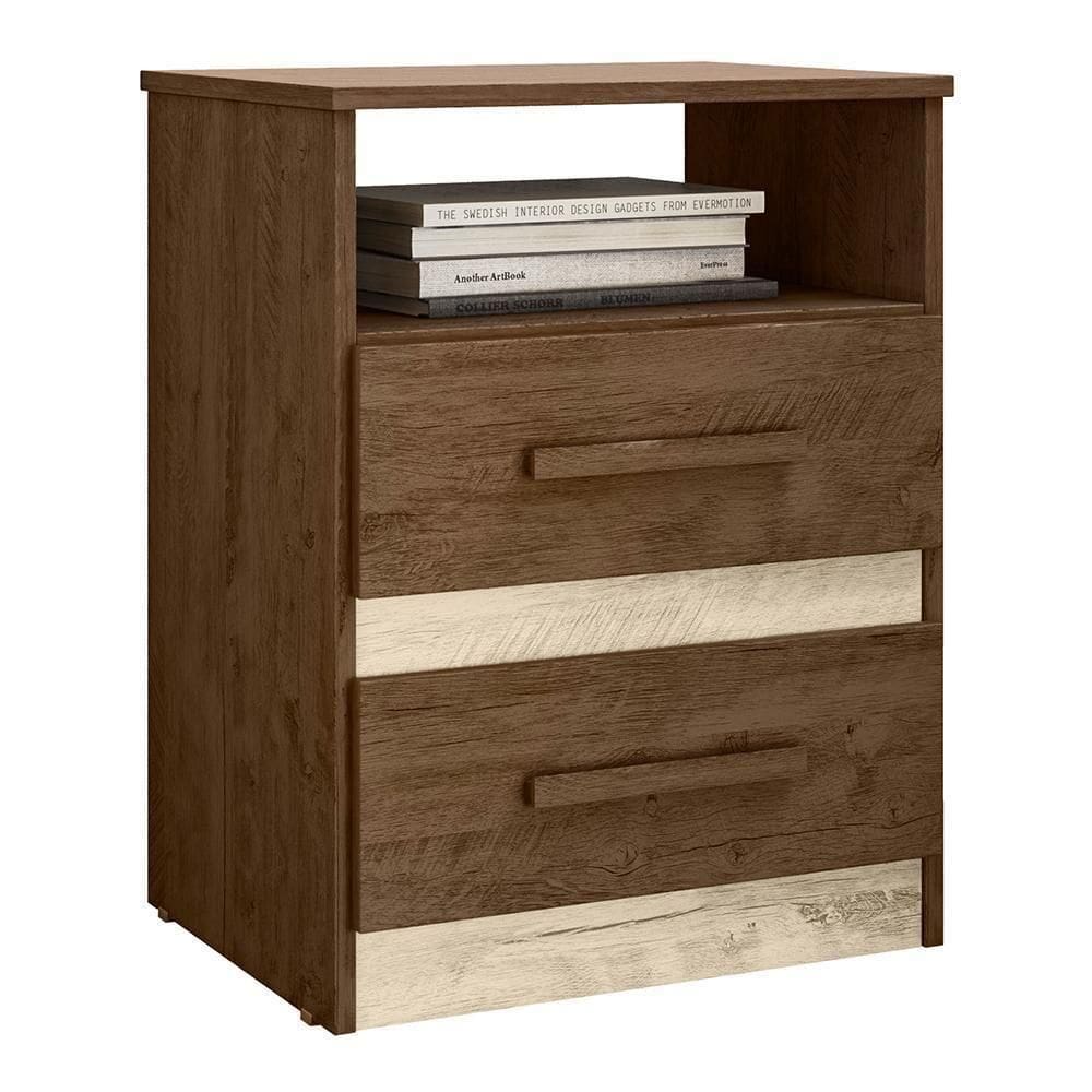 Mesa De Cabeceira Apolo 2 Gavetas Castanho Wood-avelã Wood - Moval Castanho Wood-avelã Wood