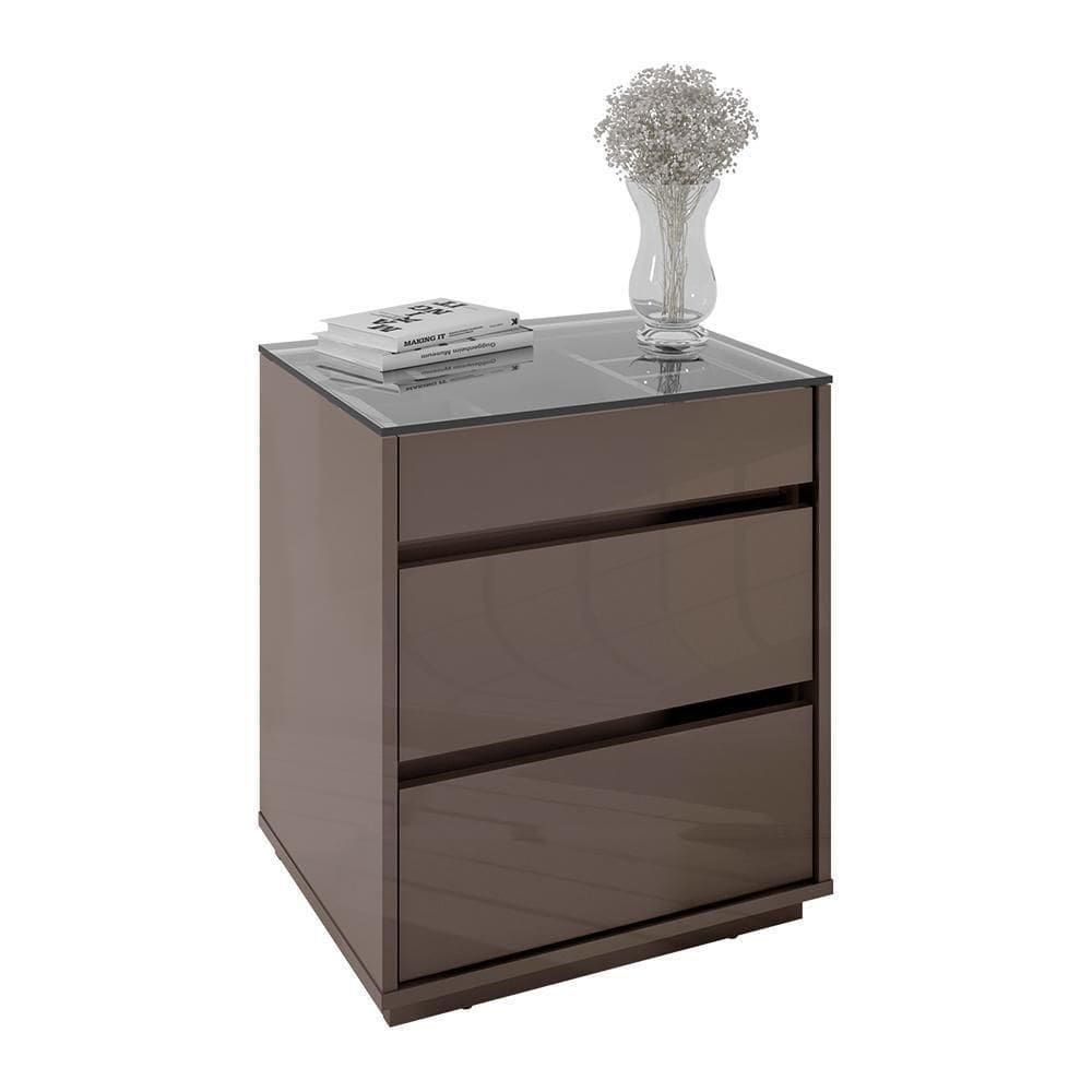Mesa De Cabeceira Belize 3 Gavetas Cinza Pérola - Casa D Cinza Pérola