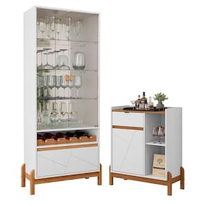 Sala De Jantar Bari Com Cristaleira E Aparador Bar Branco-cedro - Casa D Branco-cedro