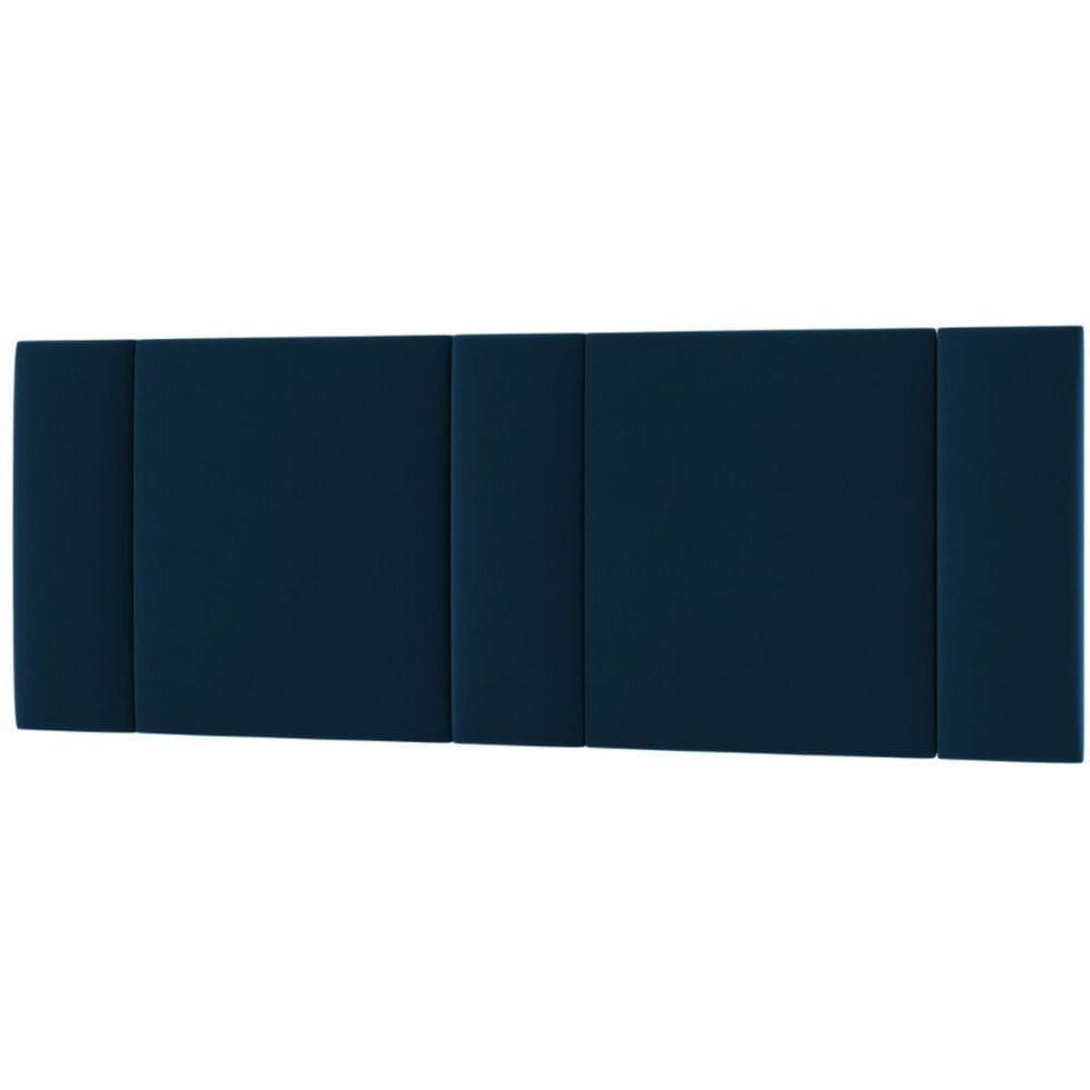 Cabeceira Estofada Iluminação Led Glow Cama Queen Size 160cm veludo Azul Marinho
