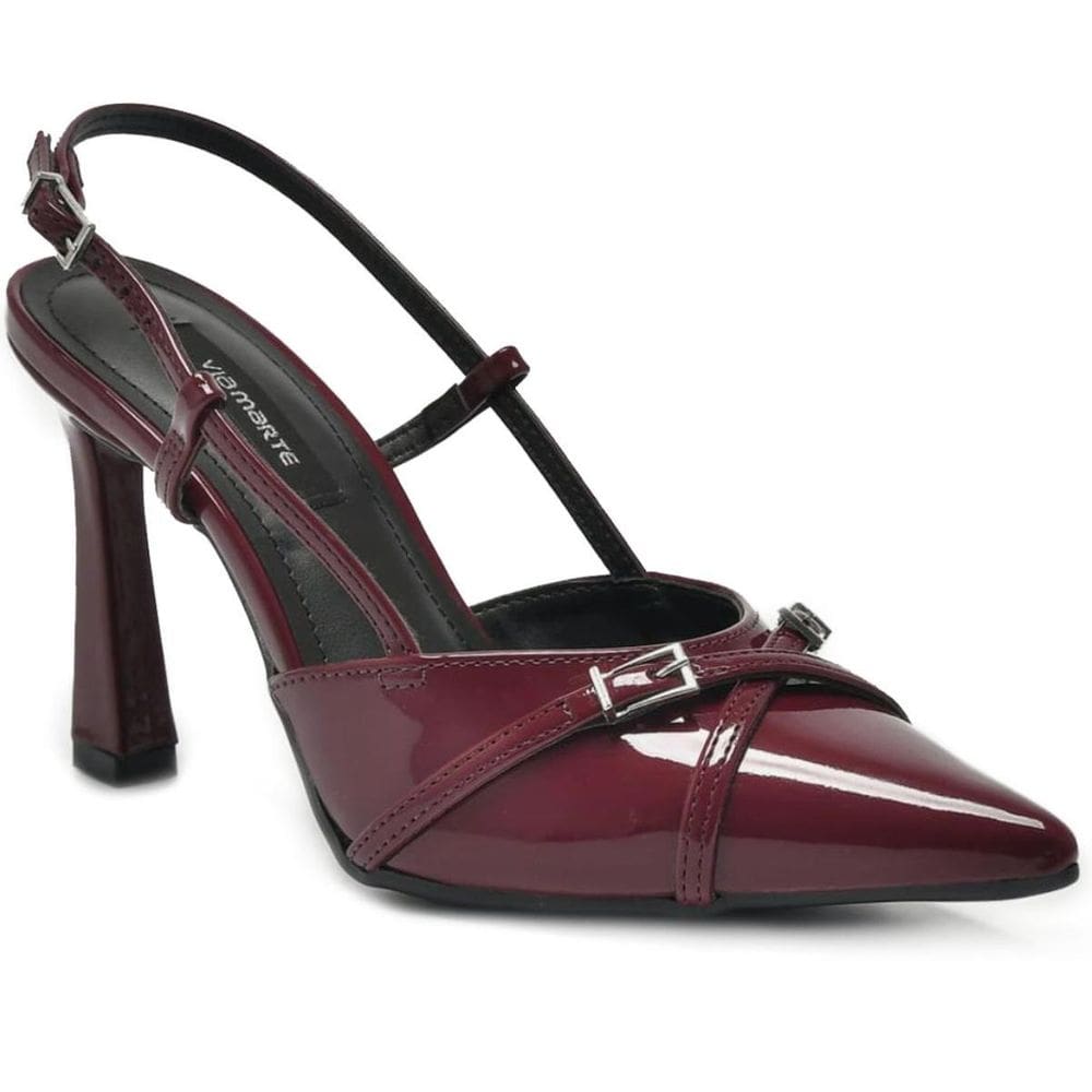Scarpin Via Marte Salto Médio Fivelas Detalhe Feminino - Vinho