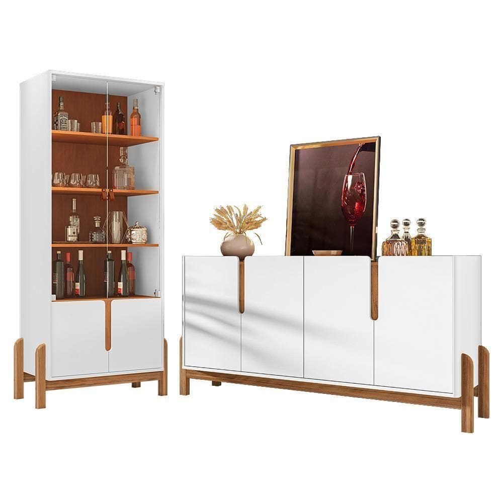Sala De Jantar Lizz Com Cristaleira E Buffet Aparador 4 Portas Branco-cedro - Casa D Branco-cedro