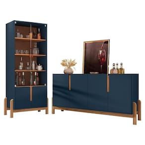 Sala De Jantar Lizz Com Cristaleira E Buffet Aparador 4 Portas Azul Cobalto-cedro - Casa D Azul Cobalto-cedro