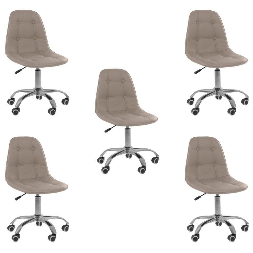 Kit 5 Cadeiras Office Eiffel Botonê Ajustável Base Giratória Bege