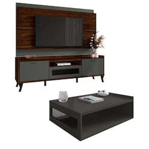 Rack Com Painel 180 Cm Para 75 Polegadas Dallas E Mesa De Centro marrom Palisandro Cinza Régio