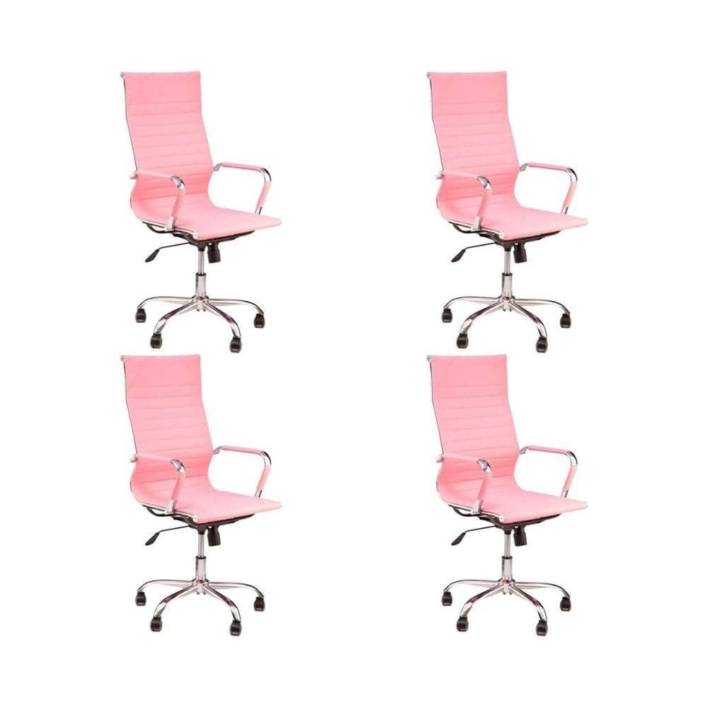Kit 4 Cadeiras De Escritório Esteirinha Giratória Ergonômica Alta Rosa