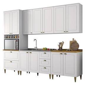 Cozinha Completa 5 Peças Americana Branco Com Torre Quente E Tampo Nature - Móveis Henn Branco